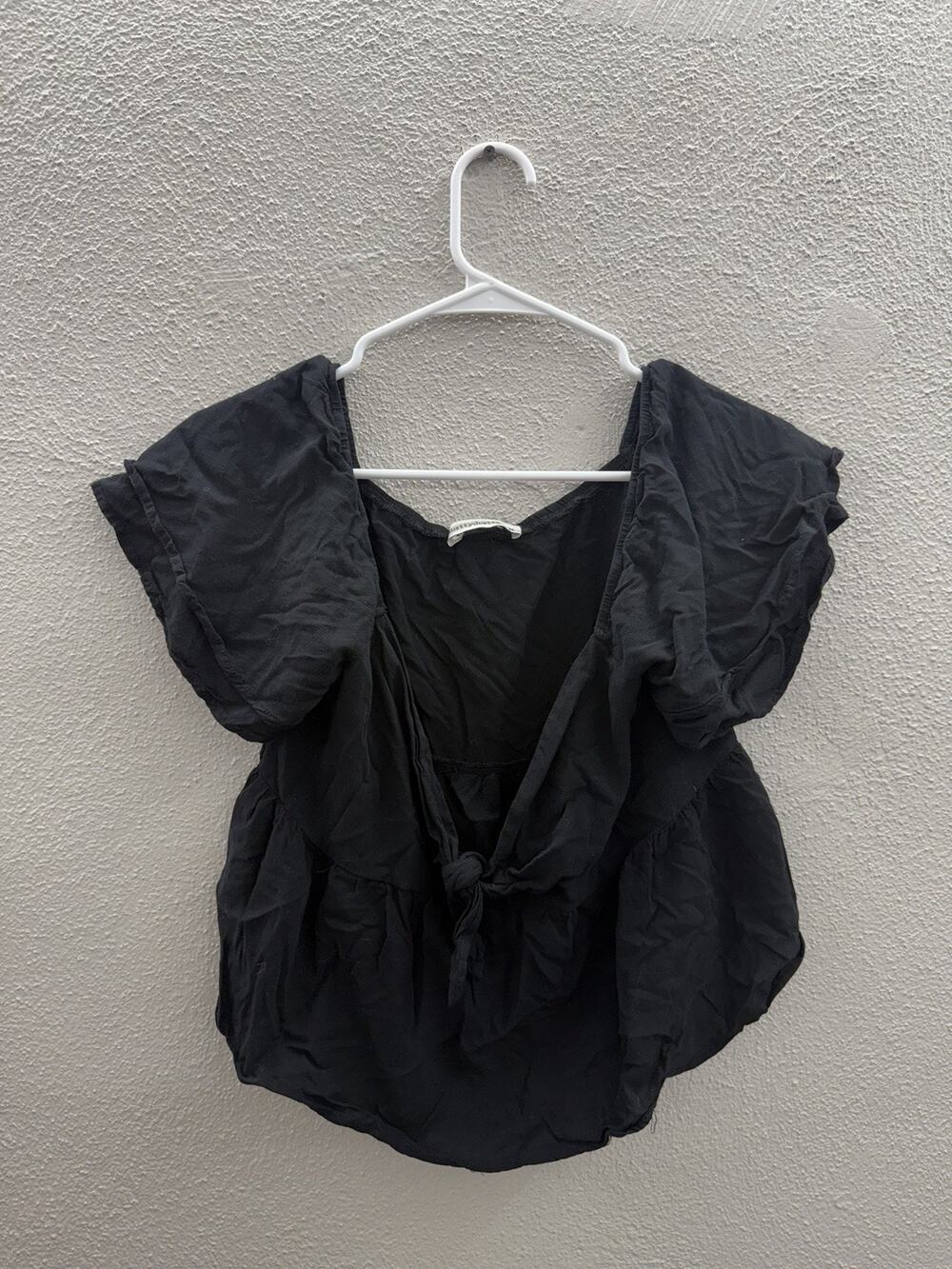 RusttyDustty Womens Blouse Size Medium Black Short Sleeve Front Tie